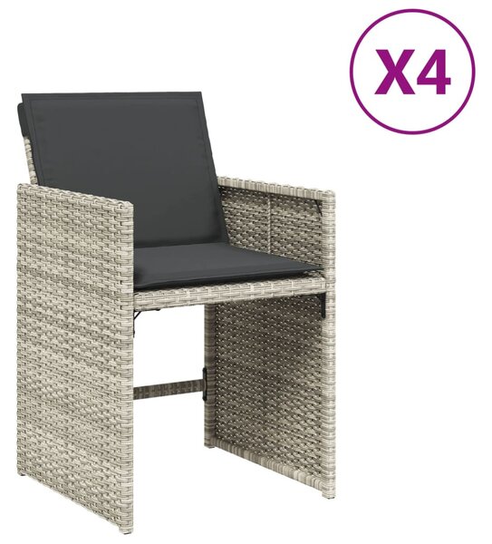 4 db világosszürke polyrattan kerti szék párnával