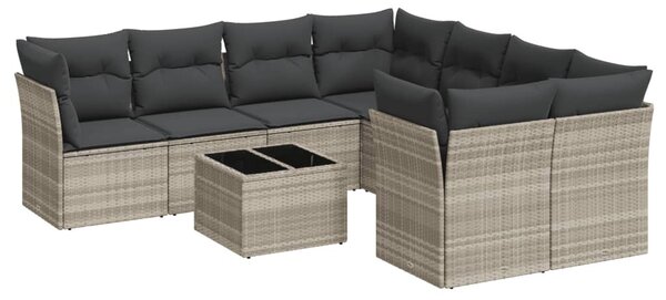 9 részes világosszürke polyrattan kerti ülőgarnitúra párnával