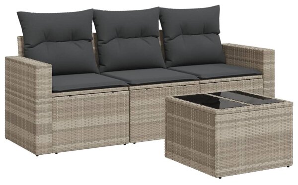 4 részes világosszürke polyrattan kerti ülőgarnitúra párnákkal