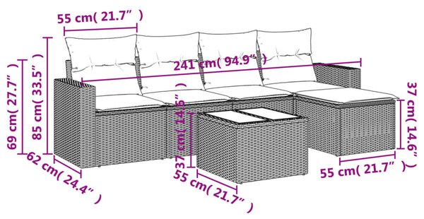 6 részes bézs polyrattan kerti ülőgarnitúra párnával