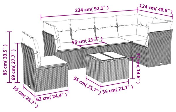 6 részes barna polyrattan kerti ülőgarnitúra párnával
