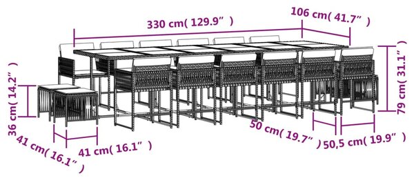 17 részes barna polyrattan kerti étkezőgarnitúra párnákkal
