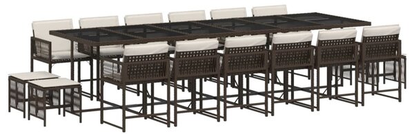 17 részes barna polyrattan kerti étkezőgarnitúra párnákkal