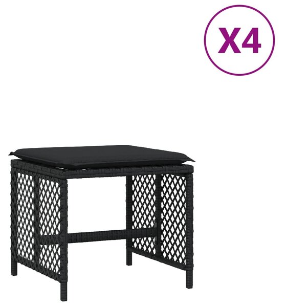 4 db fekete polyrattan kerti szék párnával 41 x 41 x 36 cm