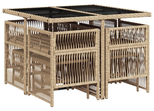9 részes vegyes bézs polyrattan kerti étkezőgarnitúra párnákkal