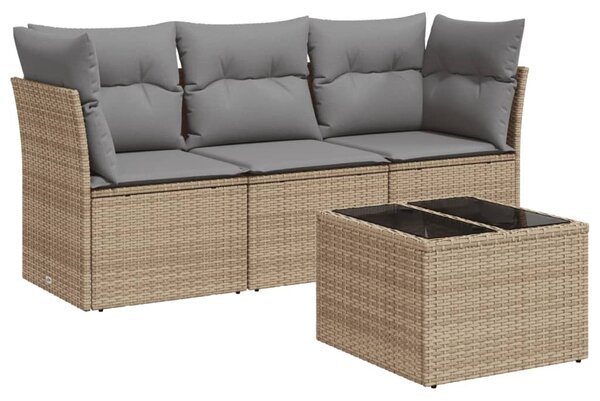 4 részes bézs polyrattan kerti ülőgarnitúra párnákkal