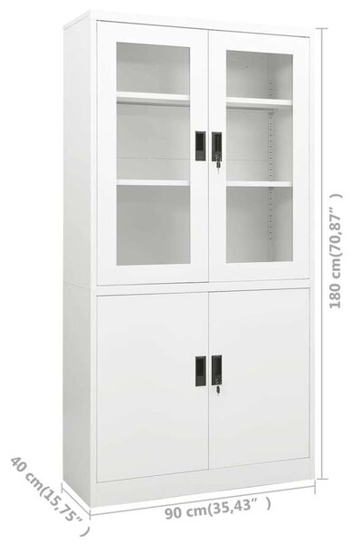 VidaXL Irodai Szekrény - Acél - Fehér - 90x40x180 cm