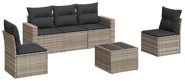 6 részes világosszürke polyrattan kerti ülőgarnitúra párnákkal