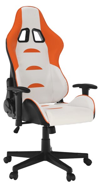 Irodai/gamer szék, fehér/narancssárga/fekete, ASKARE