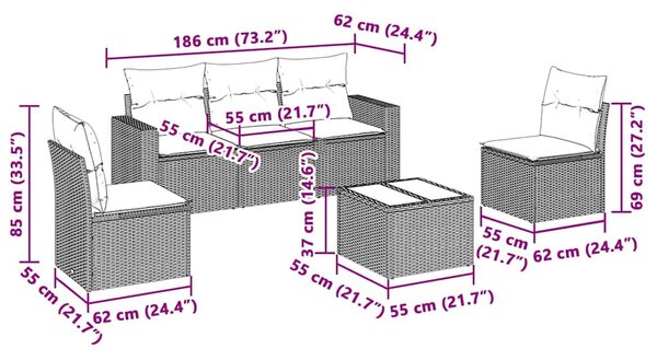 6 részes világosszürke polyrattan kerti ülőgarnitúra párnákkal