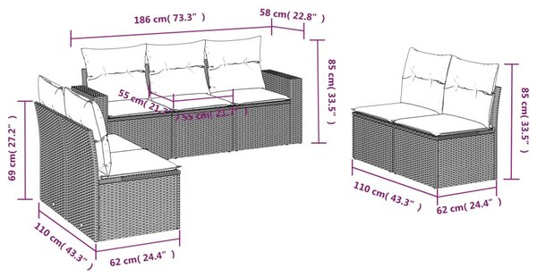 7 részes bézs polyrattan kerti ülőgarnitúra párnákkal