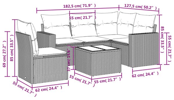 6 részes világosszürke polyrattan kerti ülőgarnitúra párnákkal