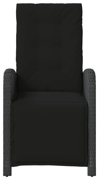2 db fekete polyrattan dönthető kerti szék lábtartóval