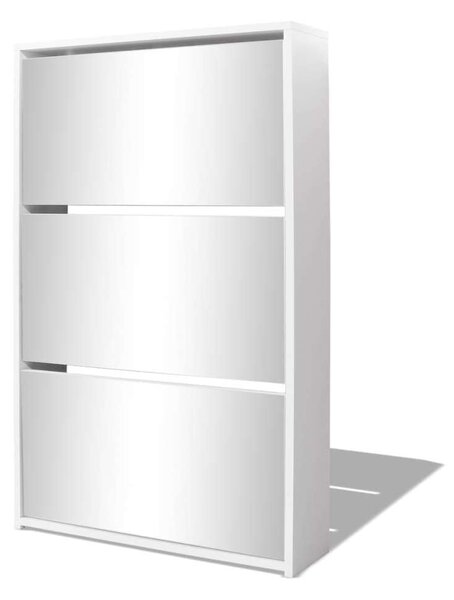 Cipőszekrény Tükörrel - Fehér - 63x17x102,5 cm