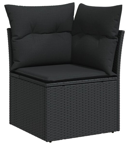 9 részes fekete polyrattan kerti ülőgarnitúra párnákkal
