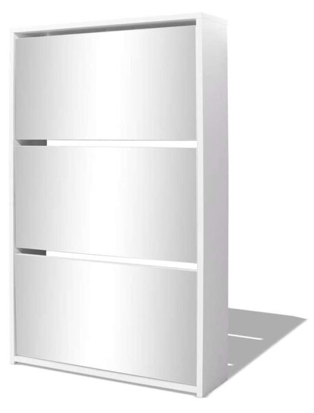 Cipőszekrény Tükörrel - Fehér - 63x17x102,5 cm