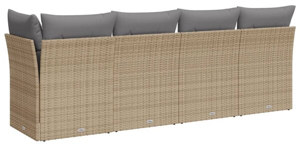 4 személyes bézs polyrattan kerti kanapé párnával