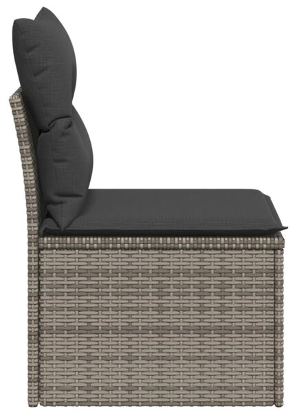 Szürke polyrattan karfa nélküli kerti kanapé párnával