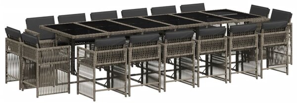 17 részes szürke polyrattan kerti étkezőgarnitúra párnával