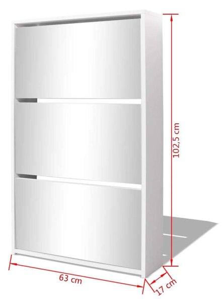 Cipőszekrény Tükörrel - Fehér - 63x17x102,5 cm