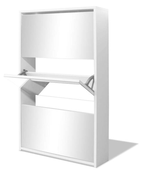 Cipőszekrény Tükörrel - Fehér - 63x17x102,5 cm
