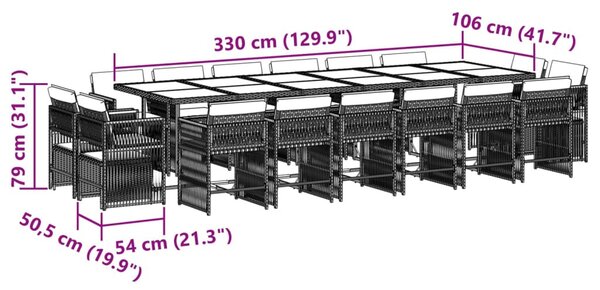 17 részes szürke polyrattan kerti étkezőgarnitúra párnával