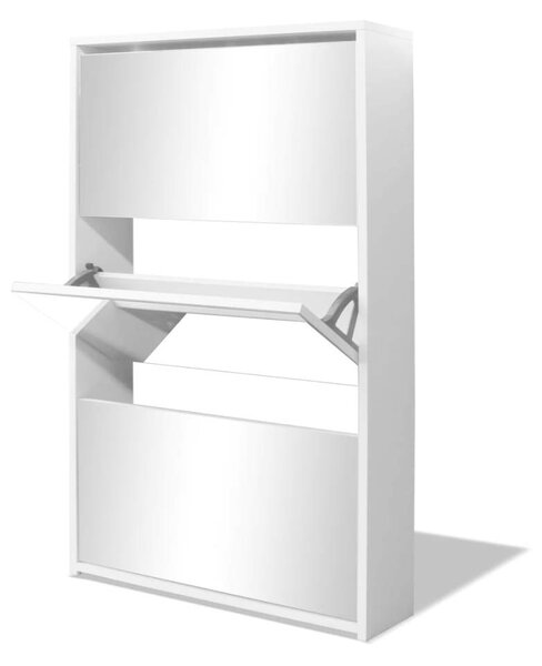 Cipőszekrény Tükörrel - Fehér - 63x17x102,5 cm