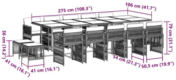 15 részes szürke polyrattan kerti étkezőgarnitúra párnákkal