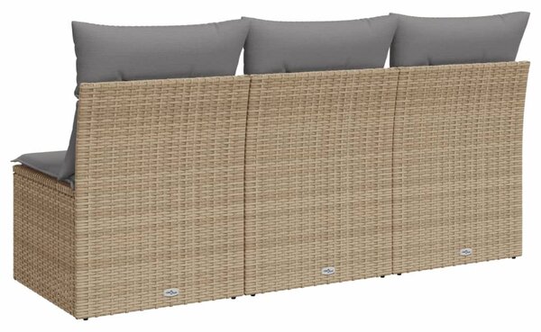 3 személyes bézs polyrattan kerti kanapé párnával