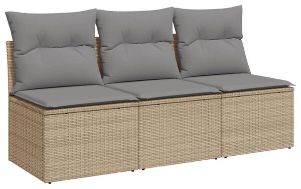 3 személyes bézs polyrattan kerti kanapé párnával