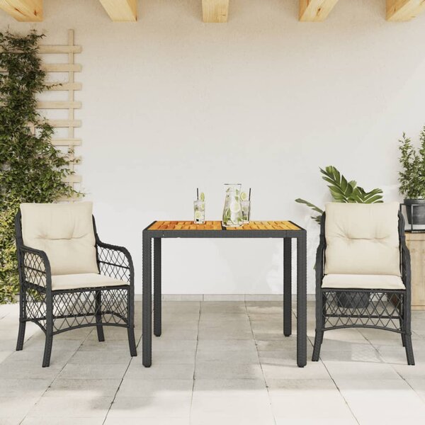 VidaXL 3 részes fekete polyrattan bisztrógarnitúra párnával