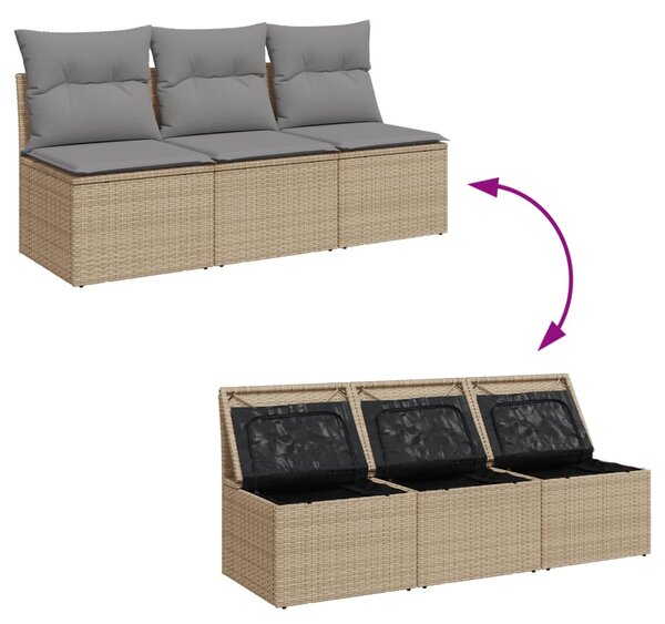 3 személyes bézs polyrattan kerti kanapé párnával