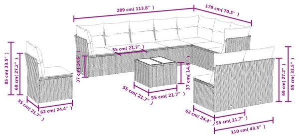 11 részes bézs polyrattan kerti ülőgarnitúra párnákkal