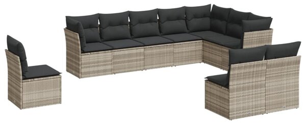 10 részes világosszürke polyrattan kerti ülőgarnitúra párnákkal