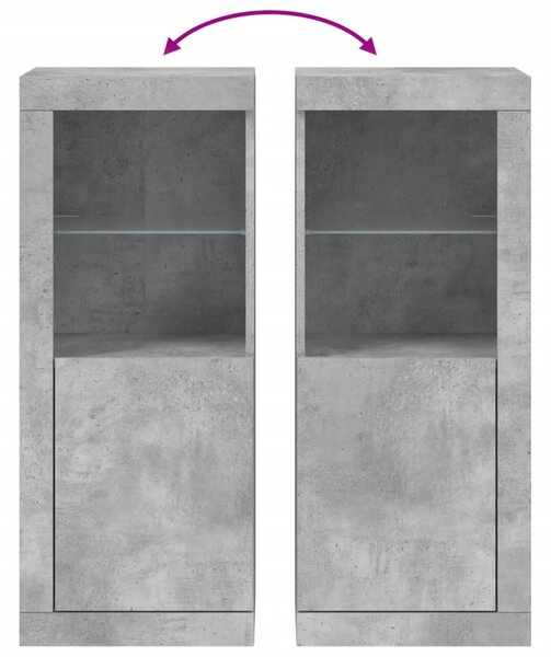 Betonszürke tálalószekrény LED-világítással 41 x 37 x 100 cm