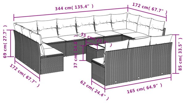 14 részes barna polyrattan kerti ülőgarnitúra párnákkal