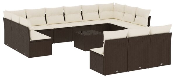 14 részes barna polyrattan kerti ülőgarnitúra párnákkal