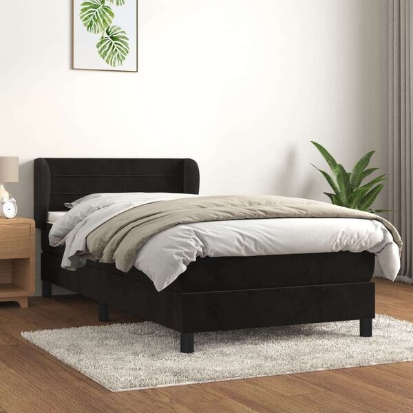 VidaXL Bársony Ágy Matraccal - Fekete - 100x200 cm