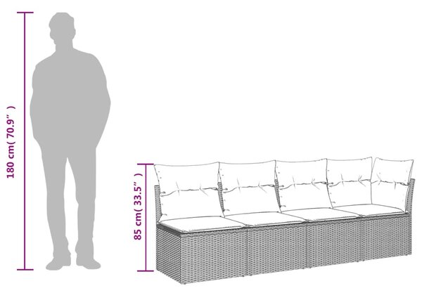 4 személyes barna polyrattan kerti kanapé párnával