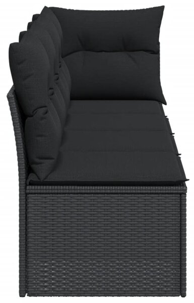 4 személyes fekete polyrattan kerti kanapé párnákkal
