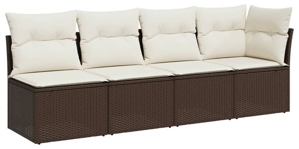 4 személyes barna polyrattan kerti kanapé párnával