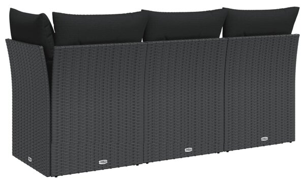 3 személyes fekete polyrattan kerti kanapé párnákkal