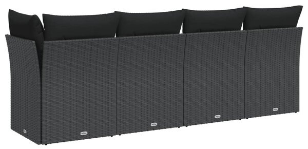 4 személyes fekete polyrattan kerti kanapé párnákkal