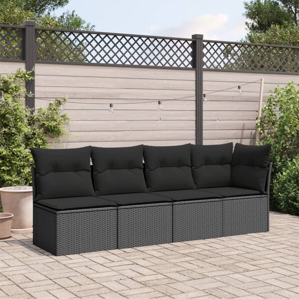 4 személyes fekete polyrattan kerti kanapé párnákkal