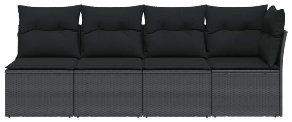 4 személyes fekete polyrattan kerti kanapé párnákkal