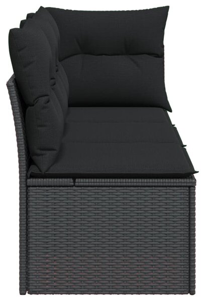 3 személyes fekete polyrattan kerti kanapé párnákkal
