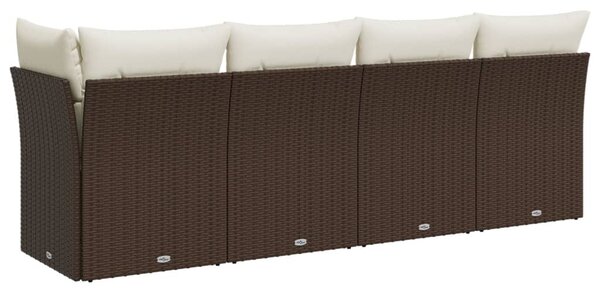 4 személyes barna polyrattan kerti kanapé párnával