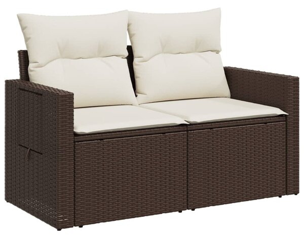 2 személyes barna polyrattan kerti kanapé párnával