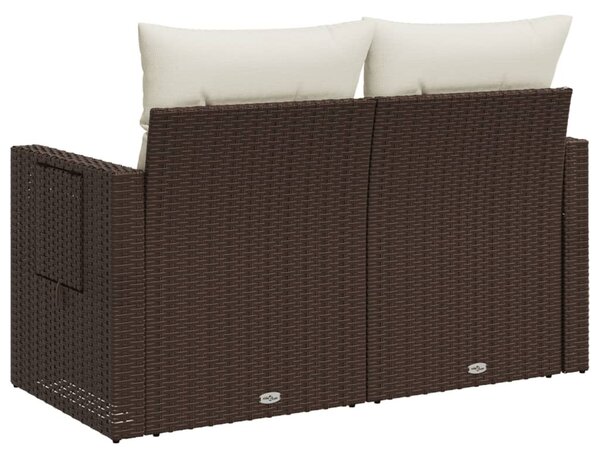 2 személyes barna polyrattan kerti kanapé párnával
