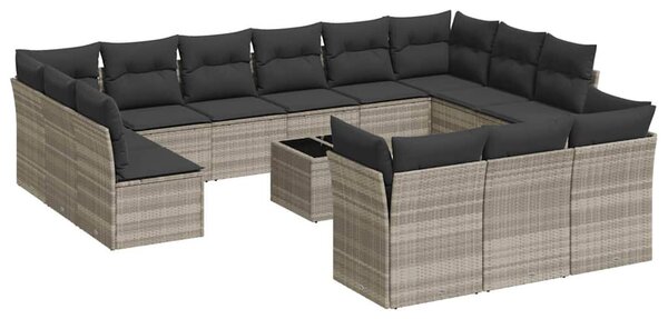 14 részes világosszürke polyrattan kerti ülőgarnitúra párnával